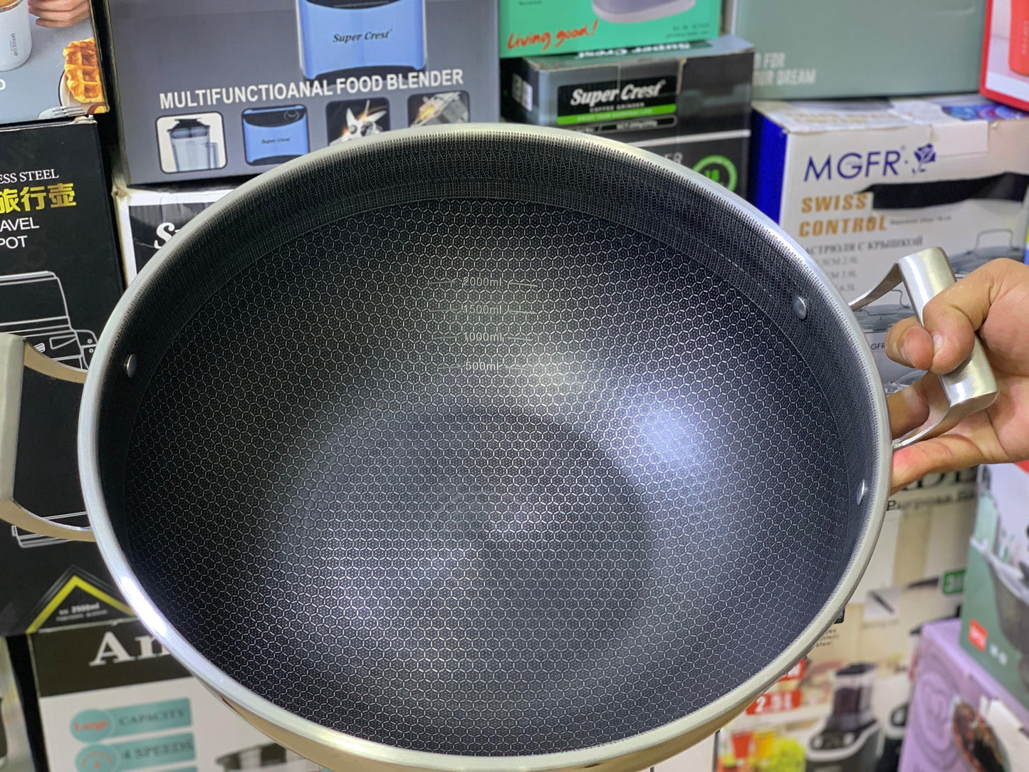 Laser Coated HoneyComb Pattern Deep Frying Karahi / Handi