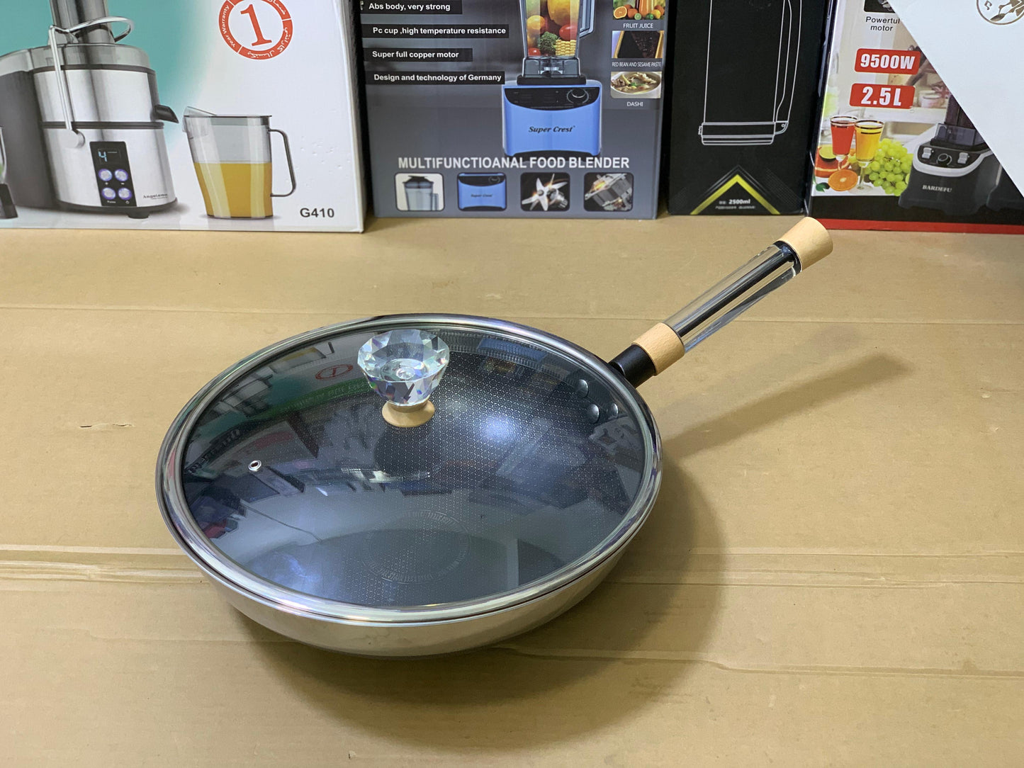 Laser Coating Honeycomb pattern 34cm Frying pan Cristal handle