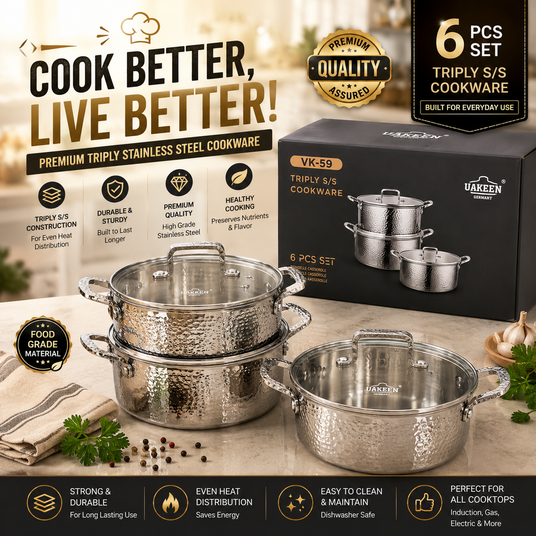 UAKEEN 6 PCS Triply S/S Cookware Set Vk-59