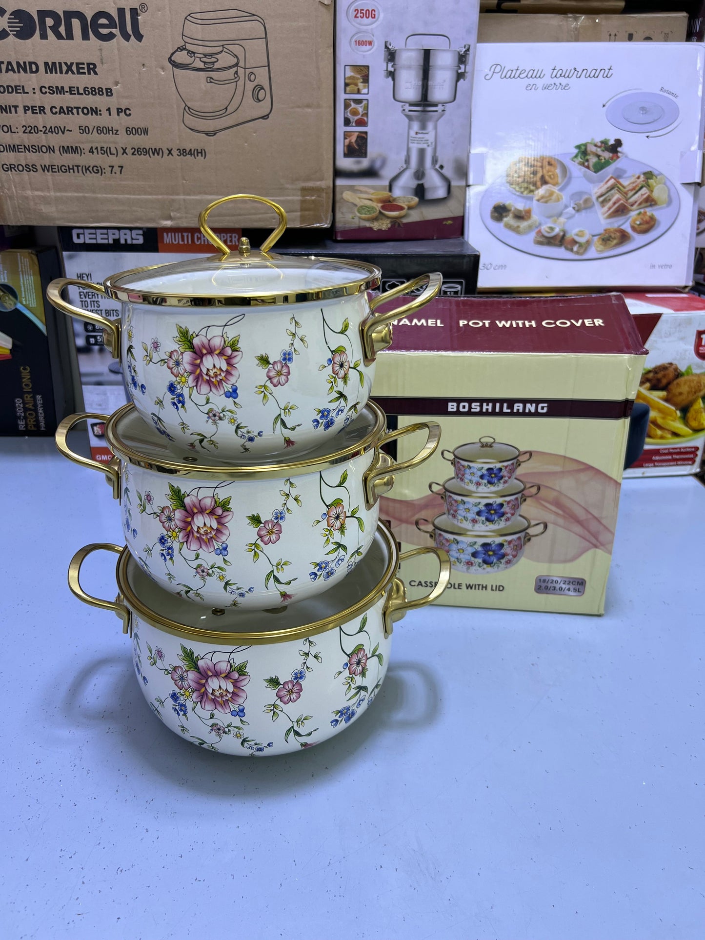BOSHILANG Enamel Coating 3 Pieces Pots