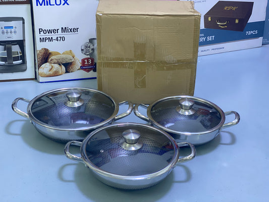 Laser coating Non stick Shallow Handi type 3 pieces