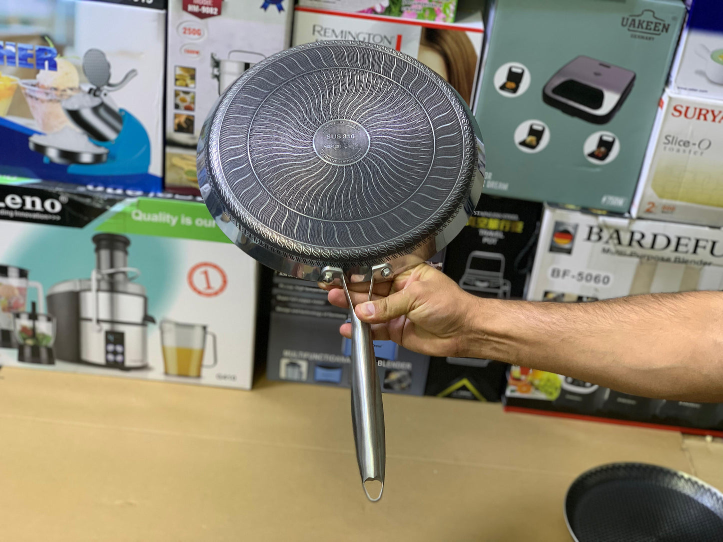 Laser Coating Shallows Frying Pan Stainless steel Honeycomb Pattern Skillet Without Lid