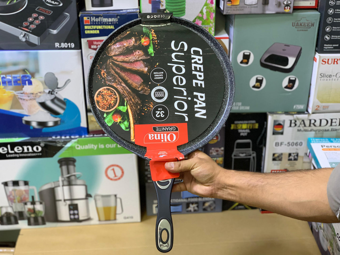 Non Stick Creepy Pans - Pizza Pan and Tawa 32cm Granite Coating Color Dark