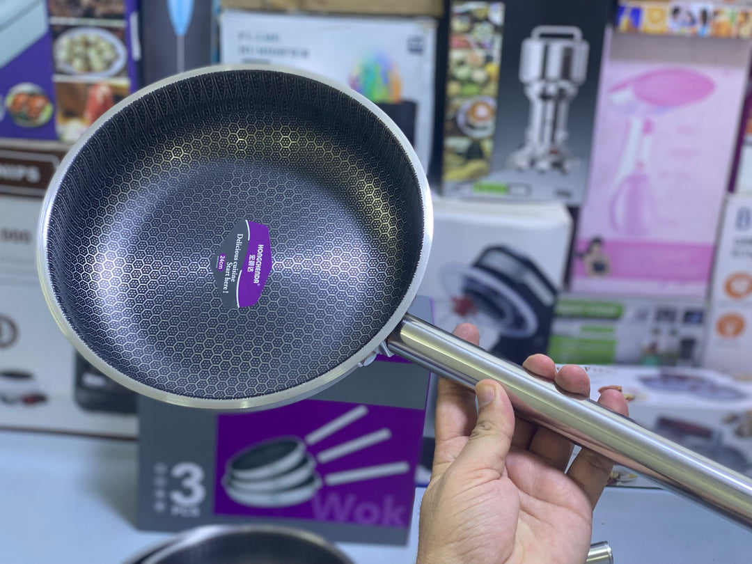 Non Stick Honeycomb Pattern Frying Pans with Removable Handles