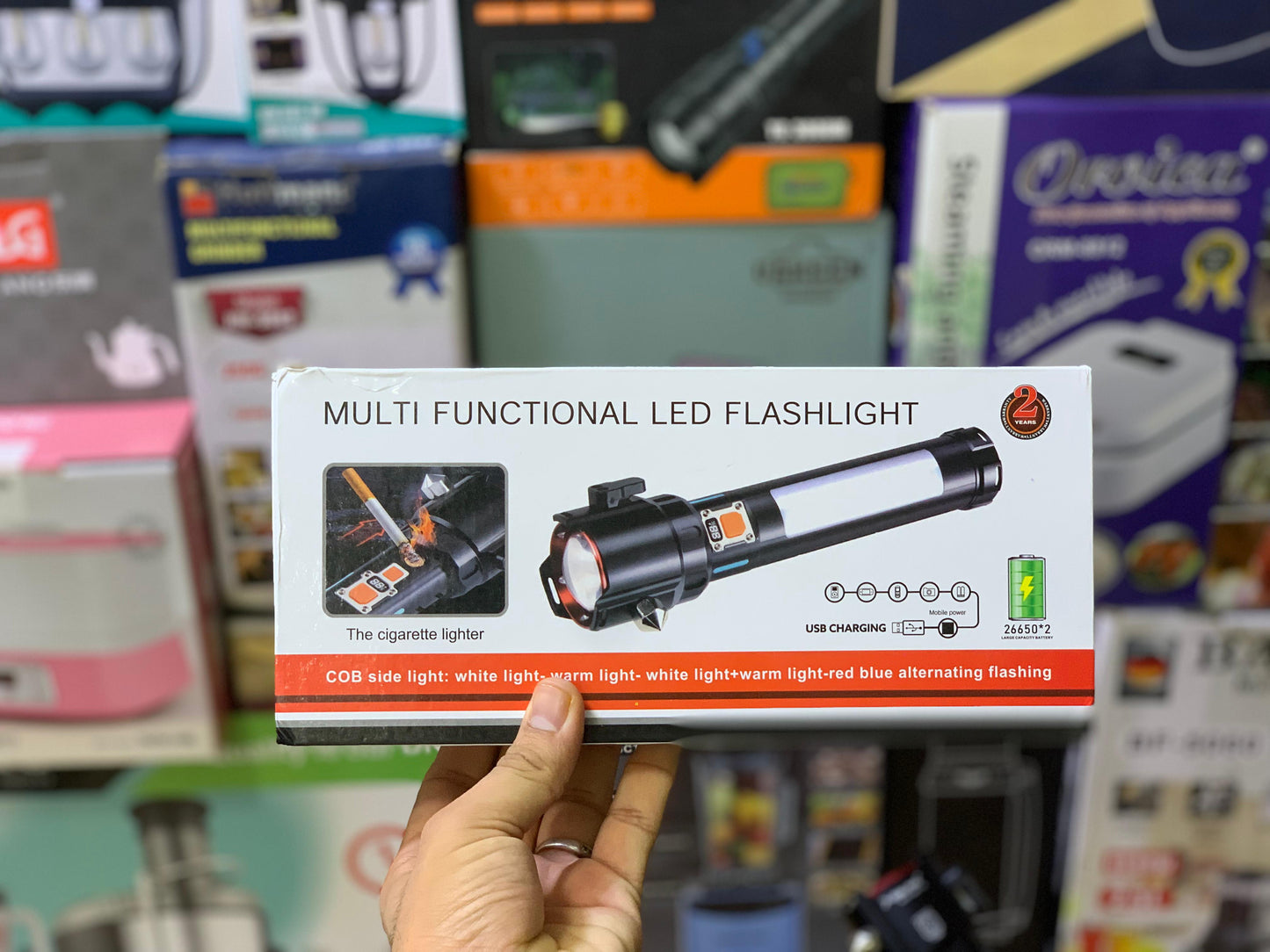 Multi Functional LED Flashlight and Cigarette Lighter Port | 1 meter Light Range | Model 2407