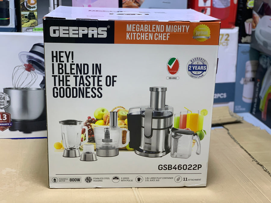 Geepas MegaBlend Mighty Kitchen Chef 4-in-1 Food Processor & Juicer Combo - 800W