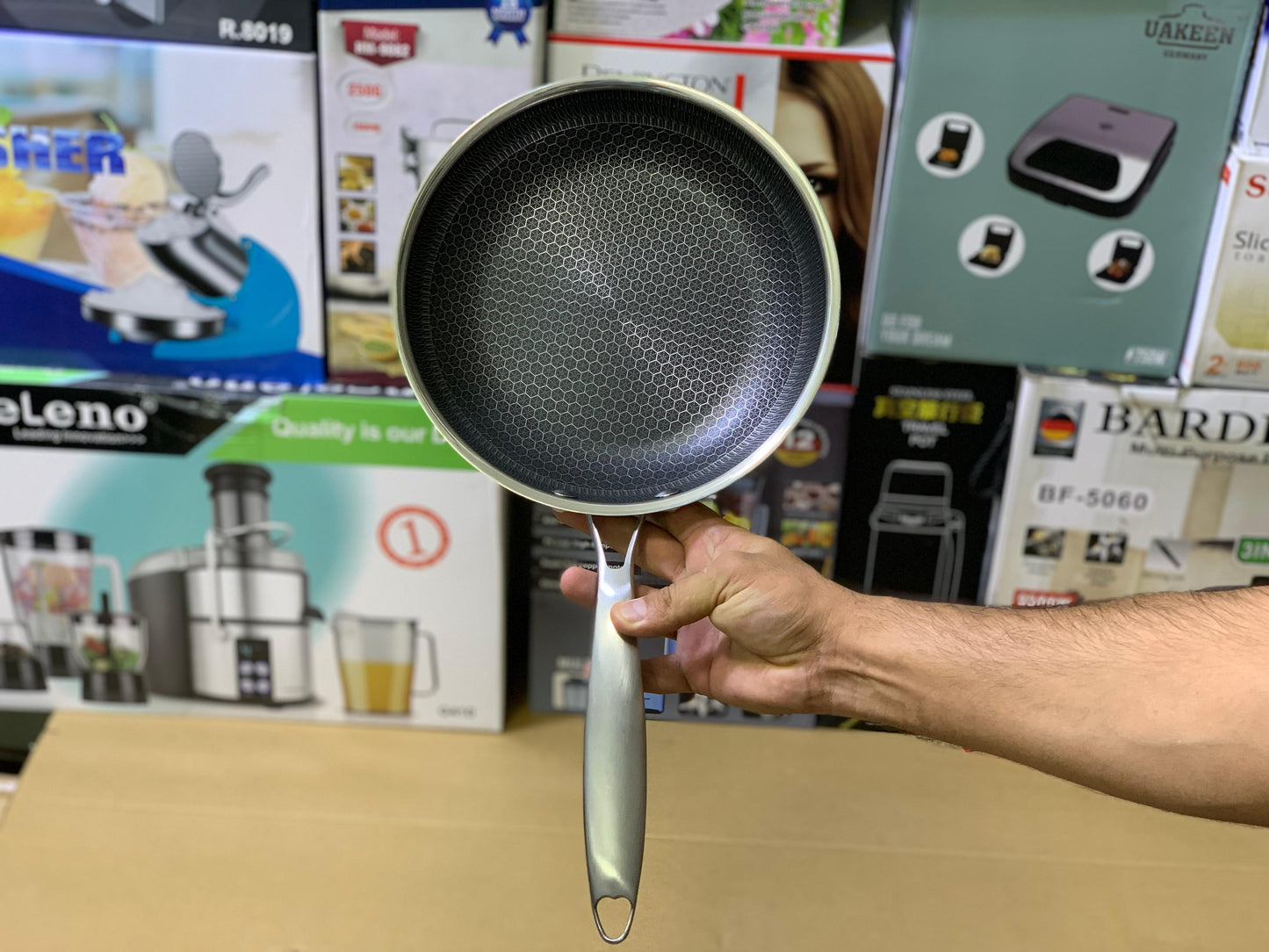 Laser Coating Frying pan Stainless steel Honeycomb Pattern Skillet Without Lid