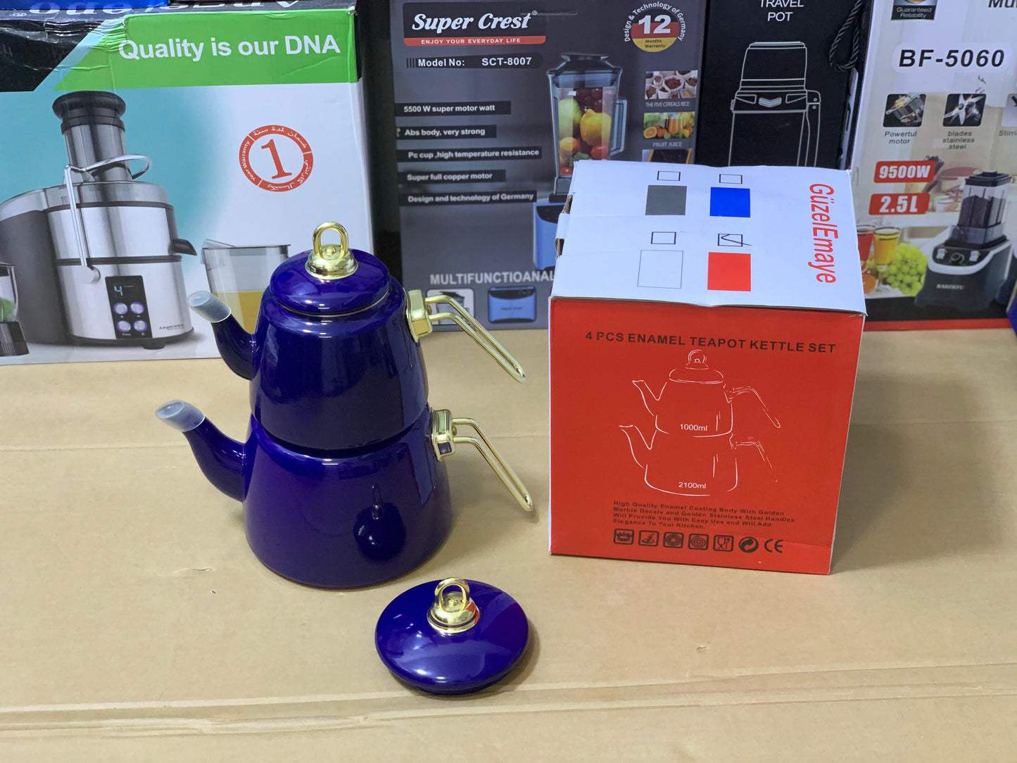 Turkish GuzelEmaye 2 Pieces Enamel Teapot kettle 1000ml and 2100ml