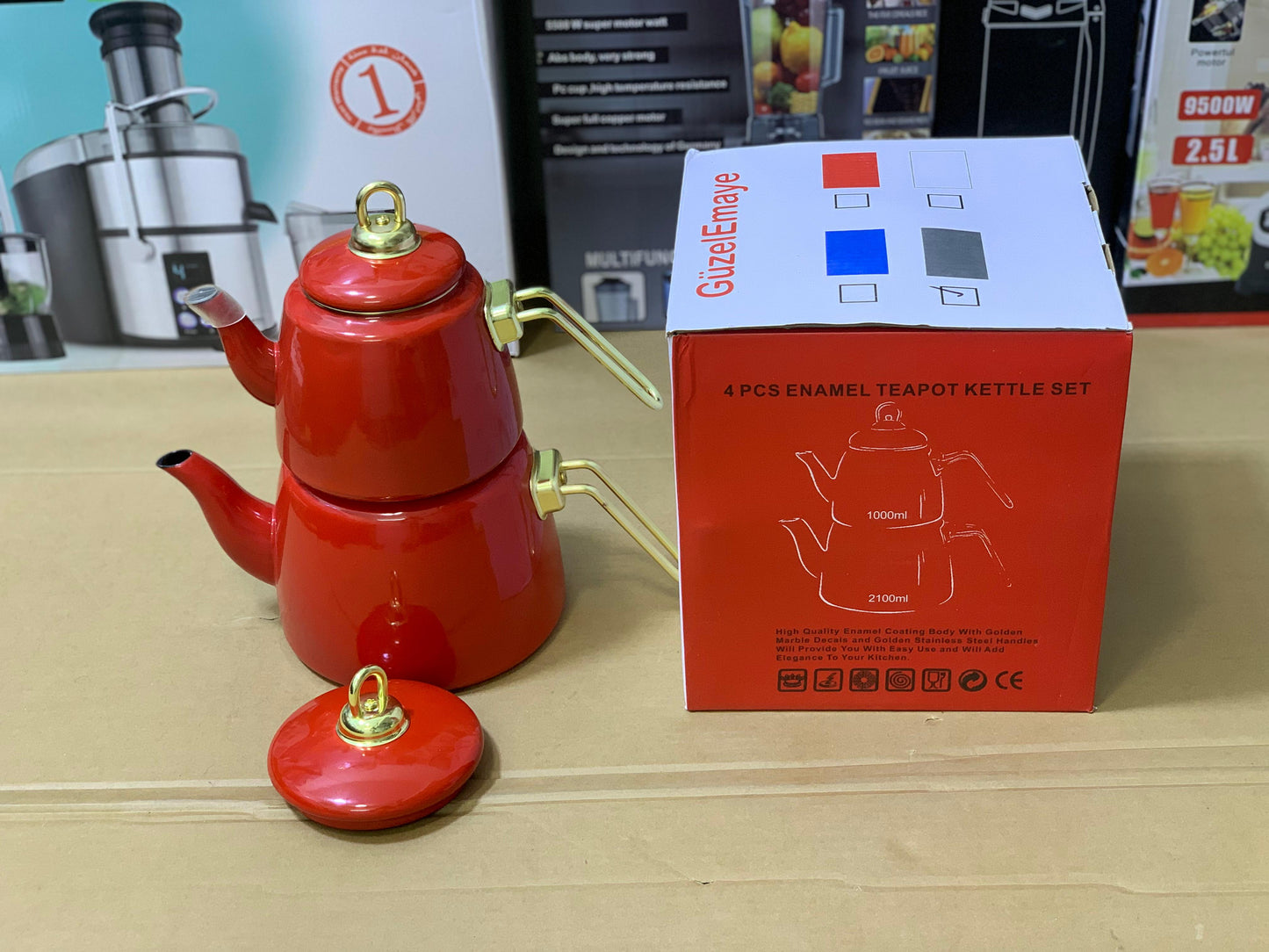 Turkish GuzelEmaye 2 Pieces Enamel Teapot kettle 1000ml and 2100ml