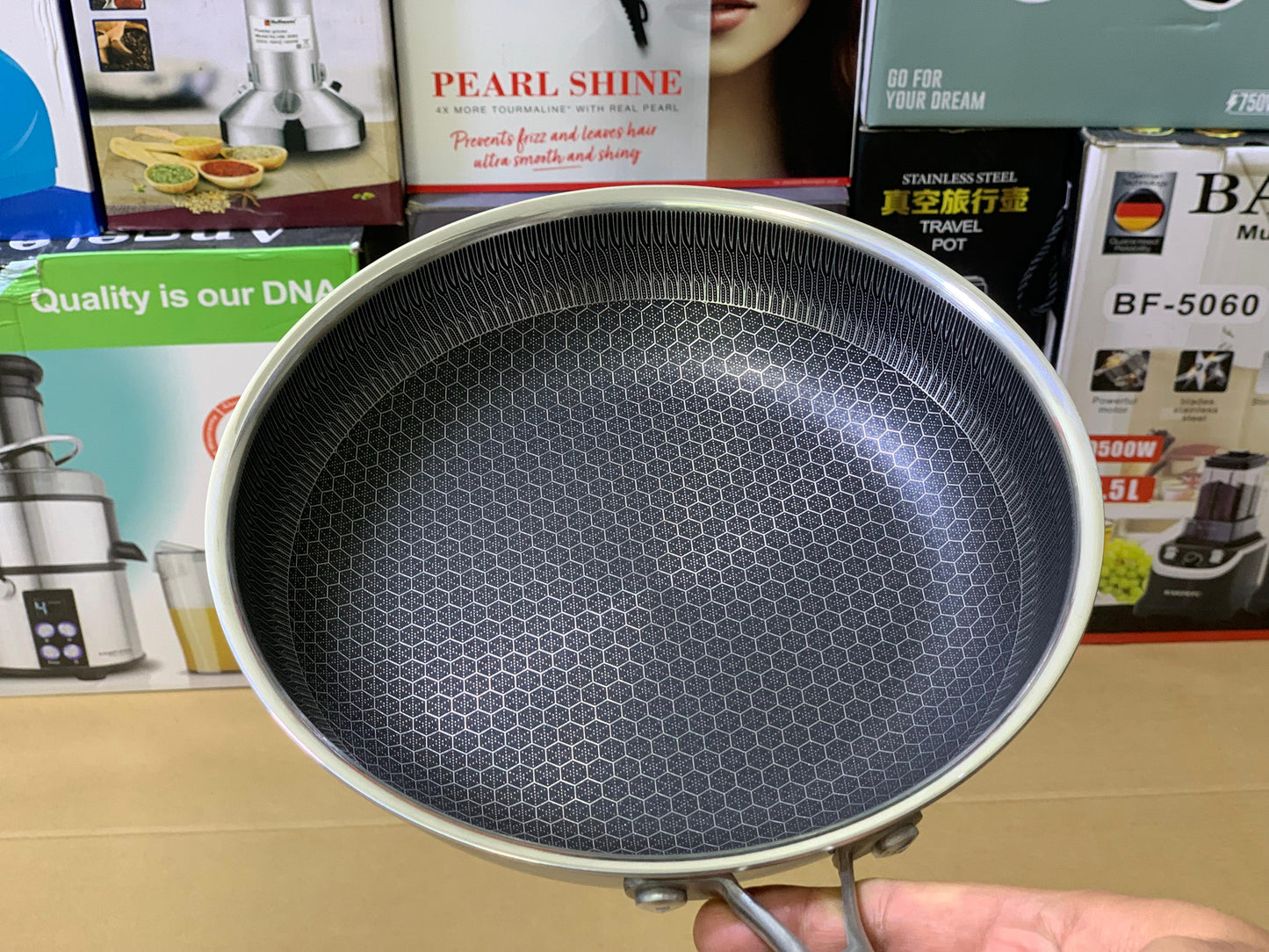 Laser Coating Frying Pan Stainless Steel Honeycomb Pattern Skillet Without Lid