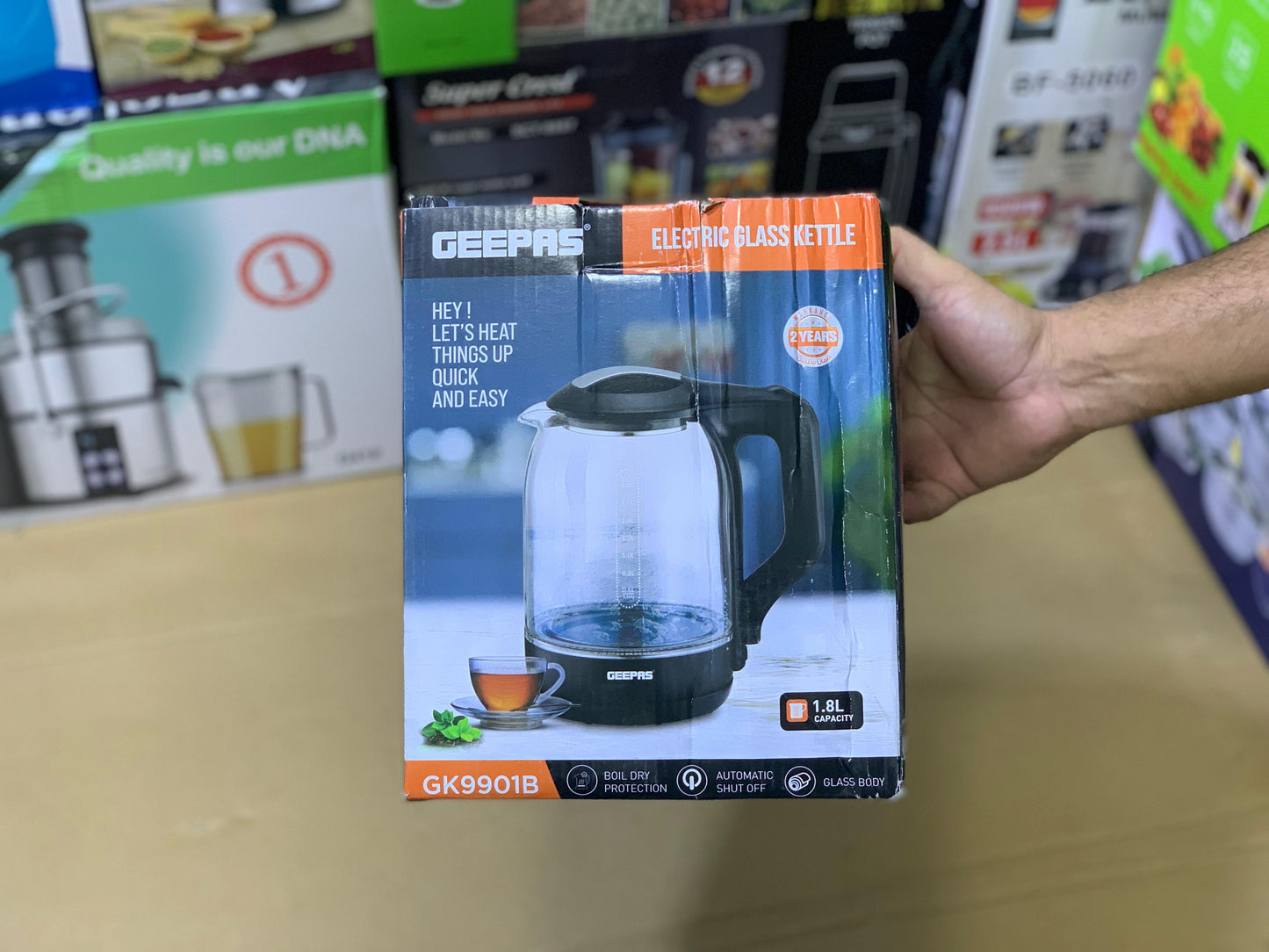 Geepas Electric Glass Kettle 1.8L and 1500 Watt | Automatic cut off | Model: K9901B