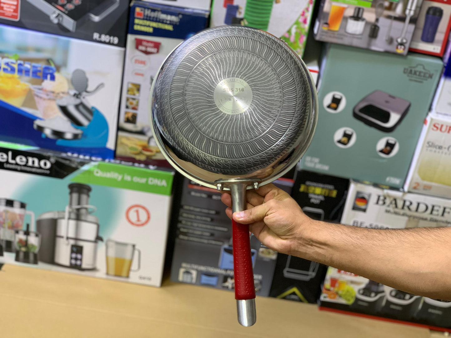 Laser Coating Frying Pan Stainless Steel Honeycomb Pattern Skillet Without Lid