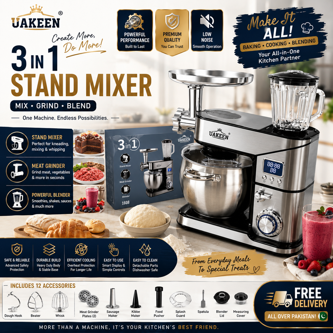 UAKEEN 3 in 1 Stand Mixer - Kitchenaid Standmixer Grinder and Juicer Blender