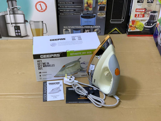 Geepas Electric Dry Iron 1200w |60 microns teflon coating and Automatic cut off |GDI23022P