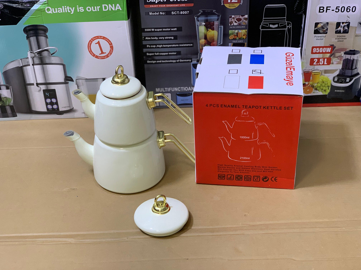 Turkish GuzelEmaye 2 Pieces Enamel Teapot kettle 1000ml and 2100ml