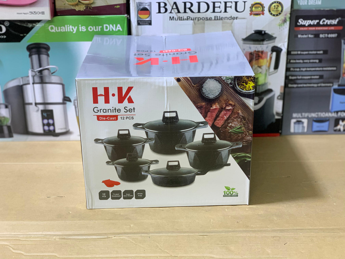 HK brand 12 pieces granite coating pure nonstick cookware set