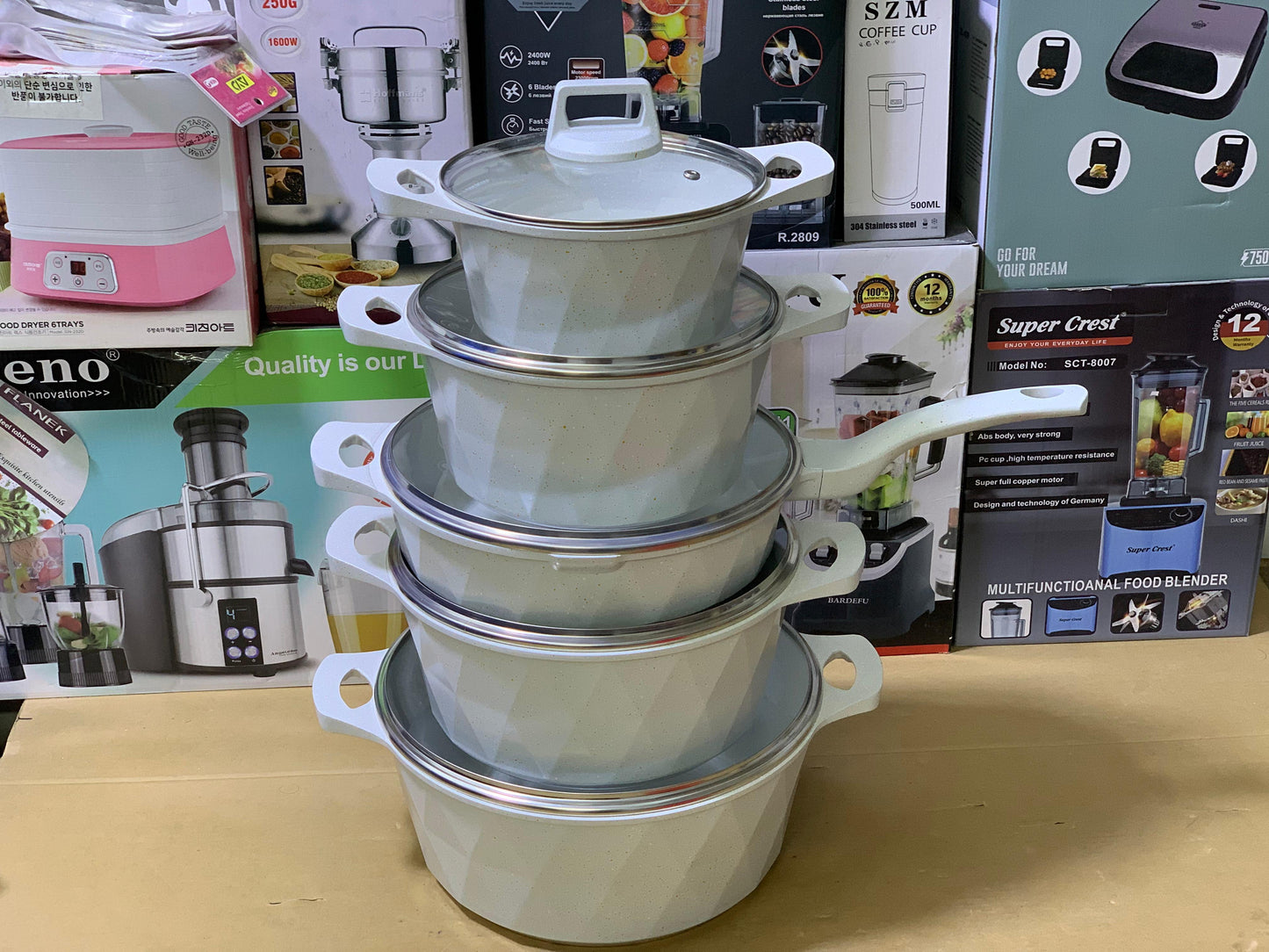 HK brand 12 pieces granite coating pure nonstick cookware set