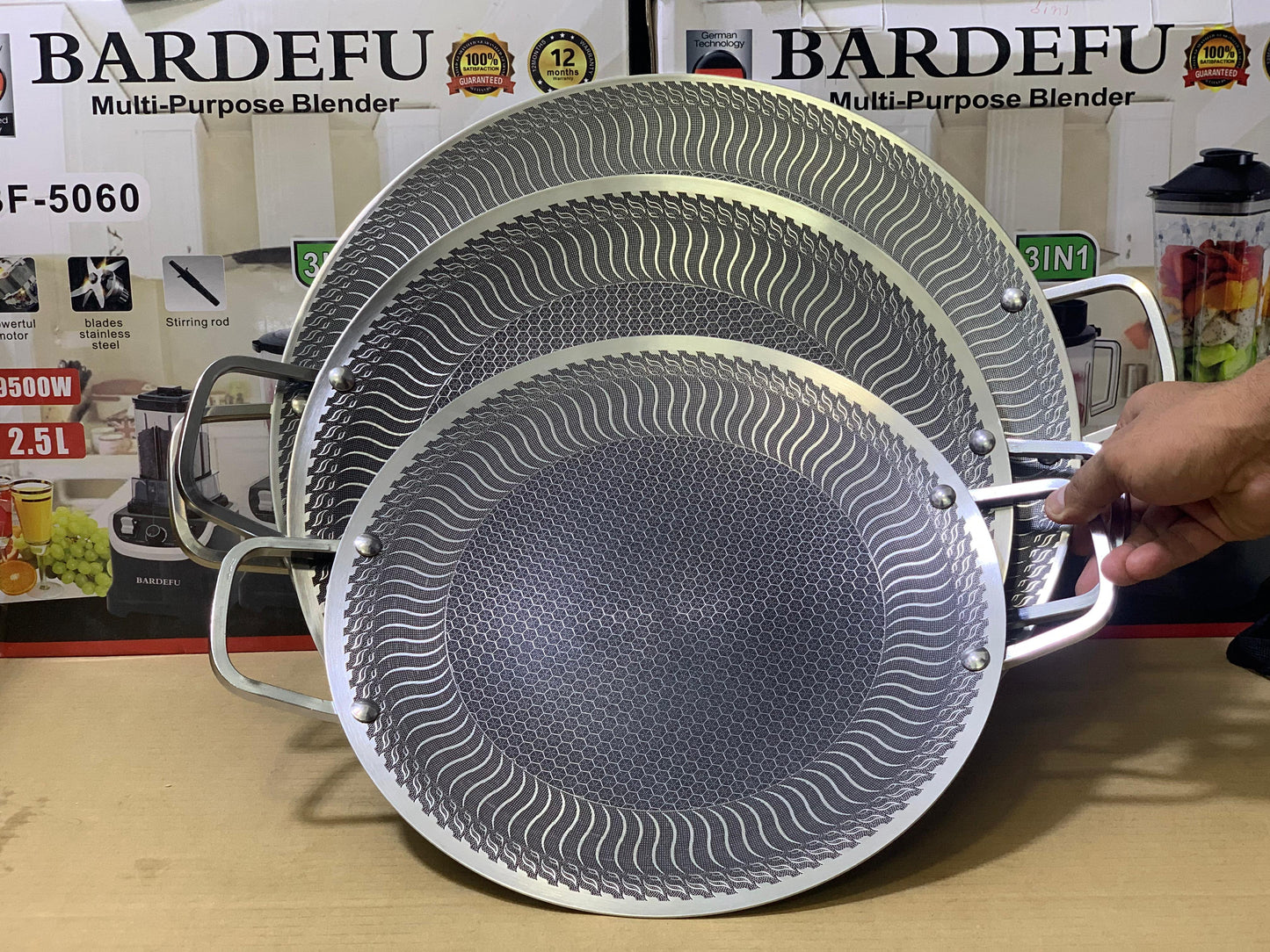 Laser coating honeycomb pattern tawa stainless steel