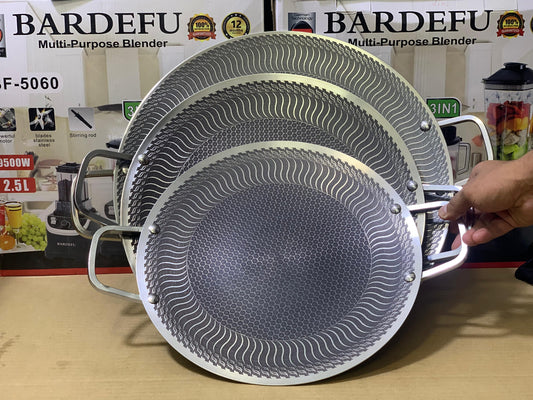 Laser coating honeycomb pattern tawa stainless steel