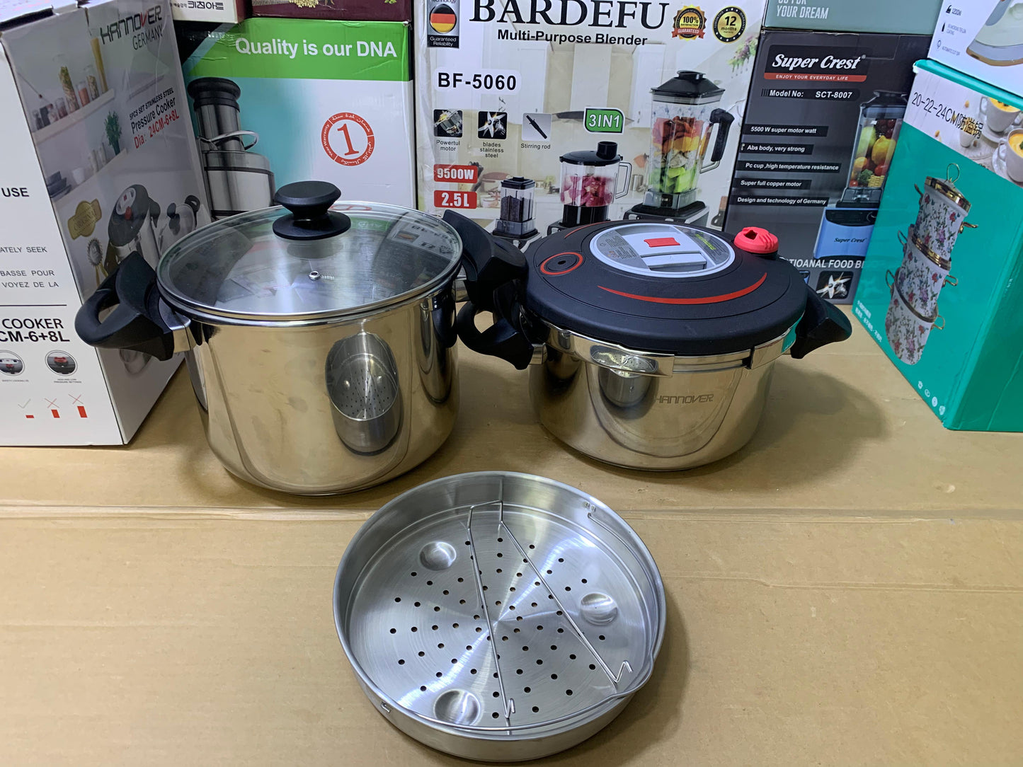 Hannover 3 in 1 18/10 Stainless Steel Pressure Cooker 6L and 8L