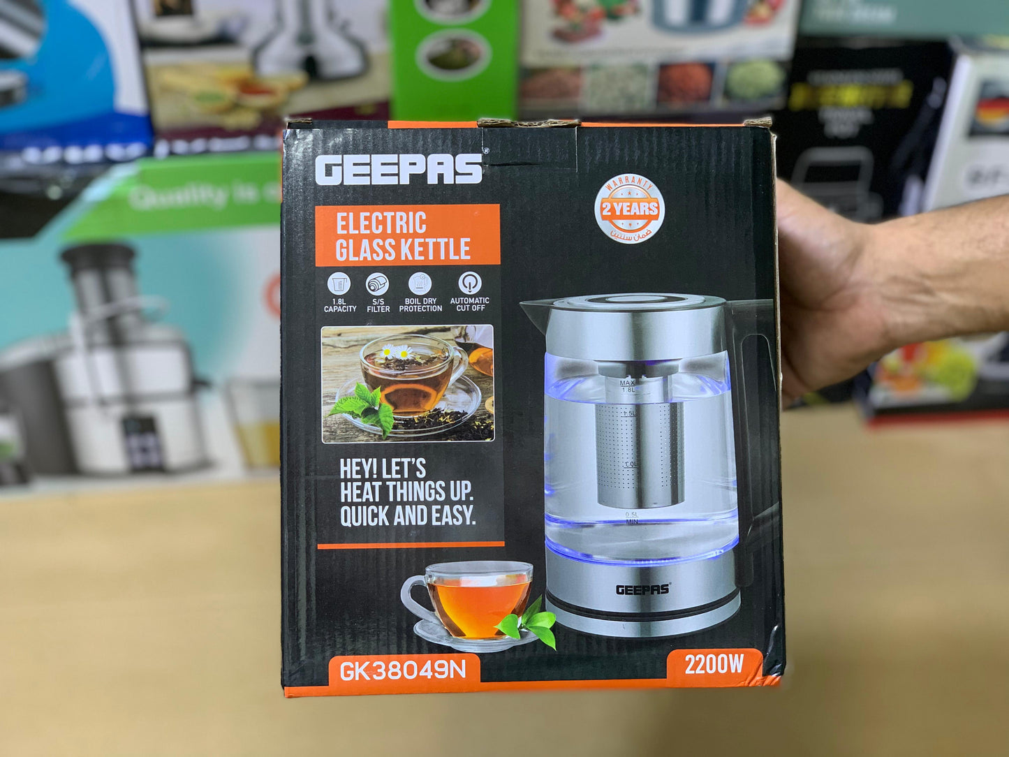 Geepas Glass Tea Kettle1.8 and 2200 Watt| Automatic Cut off |Model:GK 38049N
