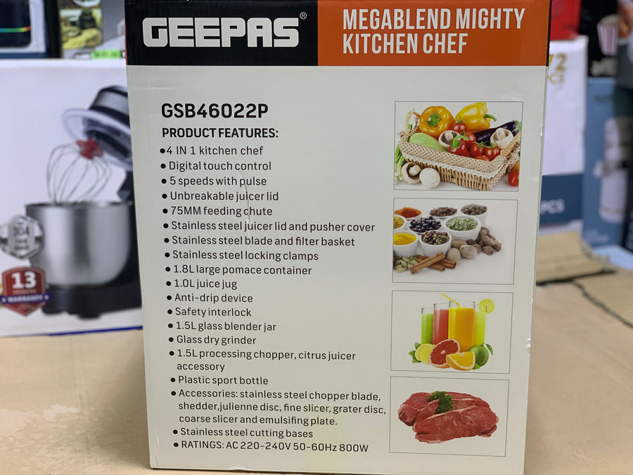 Geepas MegaBlend Mighty Kitchen Chef 4-in-1 Food Processor & Juicer Combo - 800W