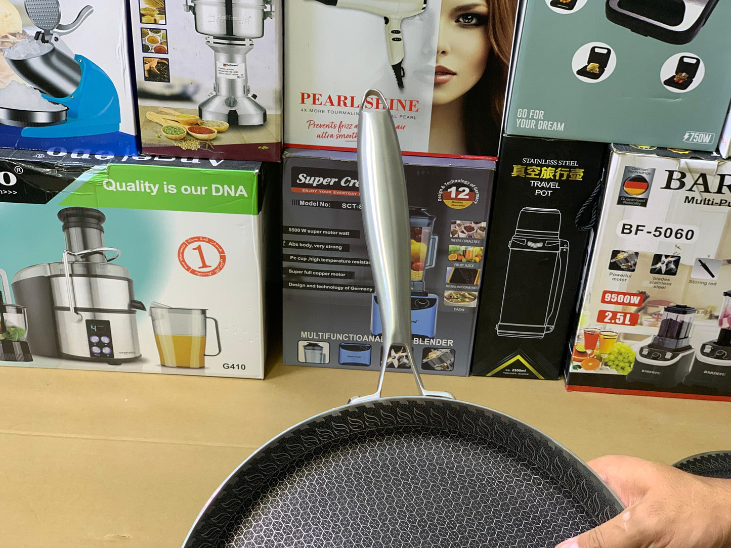Laser Coating Shallows Frying Pan Stainless steel Honeycomb Pattern Skillet Without Lid