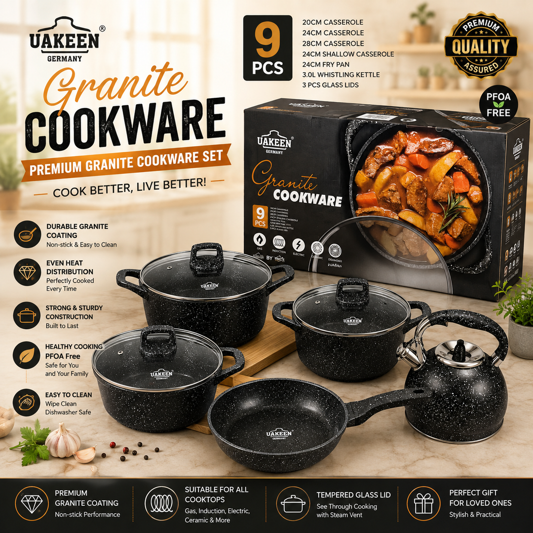 UAKEEN Induction Die-Cast Granite Cookware Set 9pcs VK-34