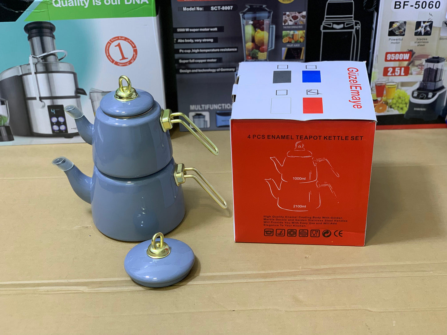 Turkish GuzelEmaye 2 Pieces Enamel Teapot kettle 1000ml and 2100ml