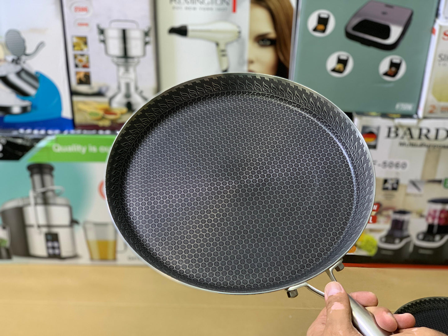 Laser Coating Shallows Frying Pan Stainless steel Honeycomb Pattern Skillet Without Lid