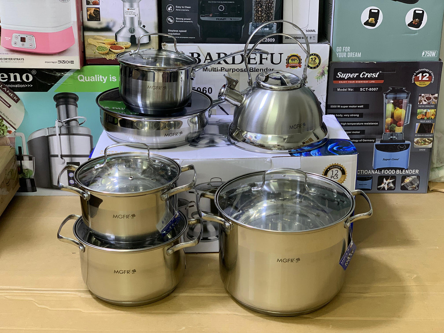 MGRF 12 Pieces Cookware Set Stainless Steel 18/10 Super Capsule Bottom