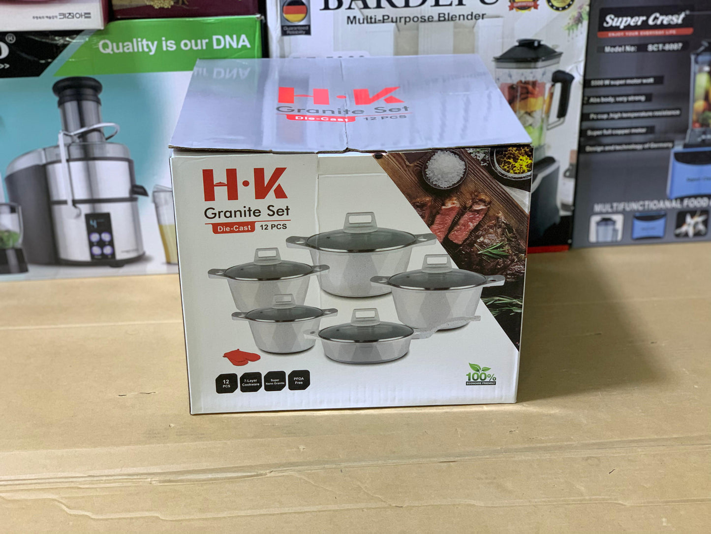 HK brand 12 pieces granite coating pure nonstick cookware set