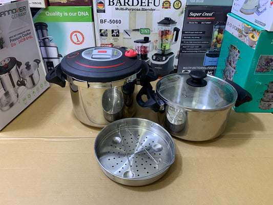 Hannover 3 in 1 18/10 Stainless Steel Pressure Cooker 6L and 8L