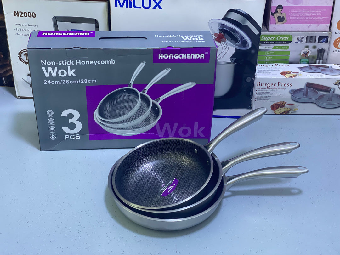 Non Stick Honeycomb Pattern 3 Pieces Frying Pans Set