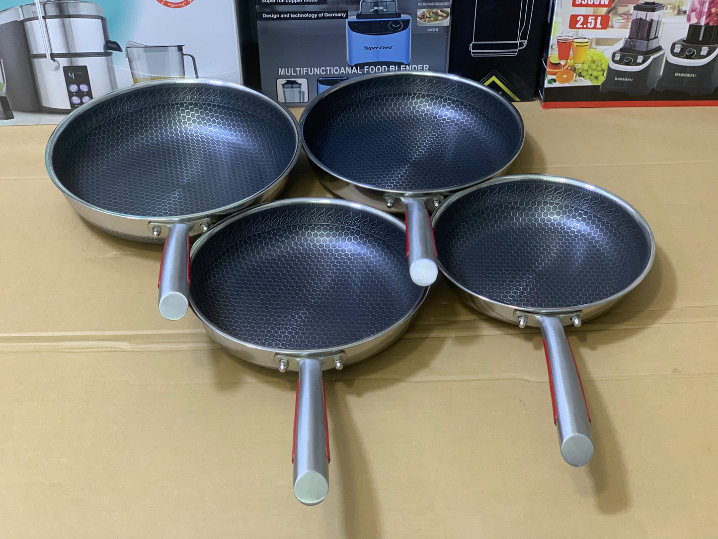 Laser Coating Frying Pan Stainless Steel Honeycomb Pattern Skillet Without Lid