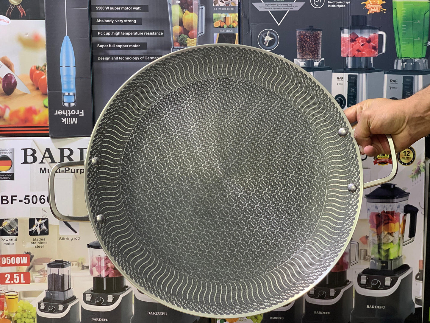 Laser coating honeycomb pattern tawa stainless steel