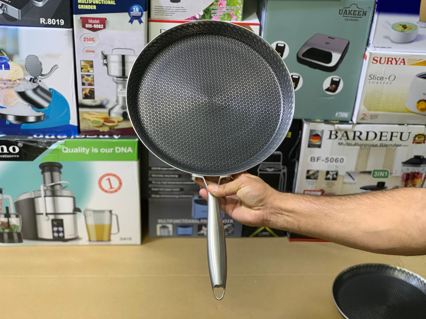 Laser Coating Shallows Frying Pan Stainless steel Honeycomb Pattern Skillet Without Lid