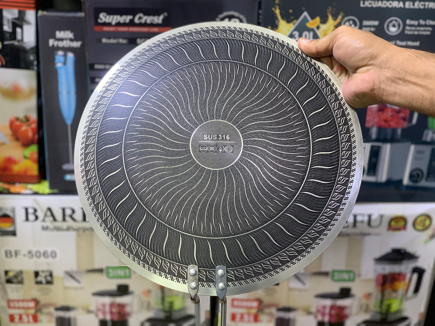 Laser coated Honeycomb pattern Long Handle tawa 34cm | sus316 Nonstick and stainless steel