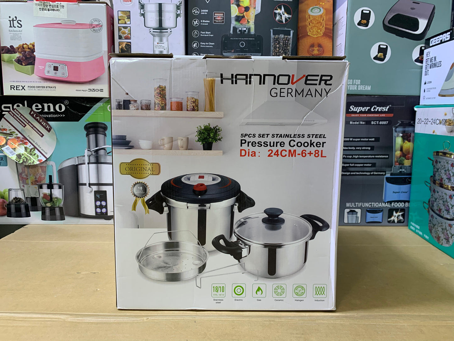 Hannover 3 in 1 18/10 Stainless Steel Pressure Cooker 6L and 8L