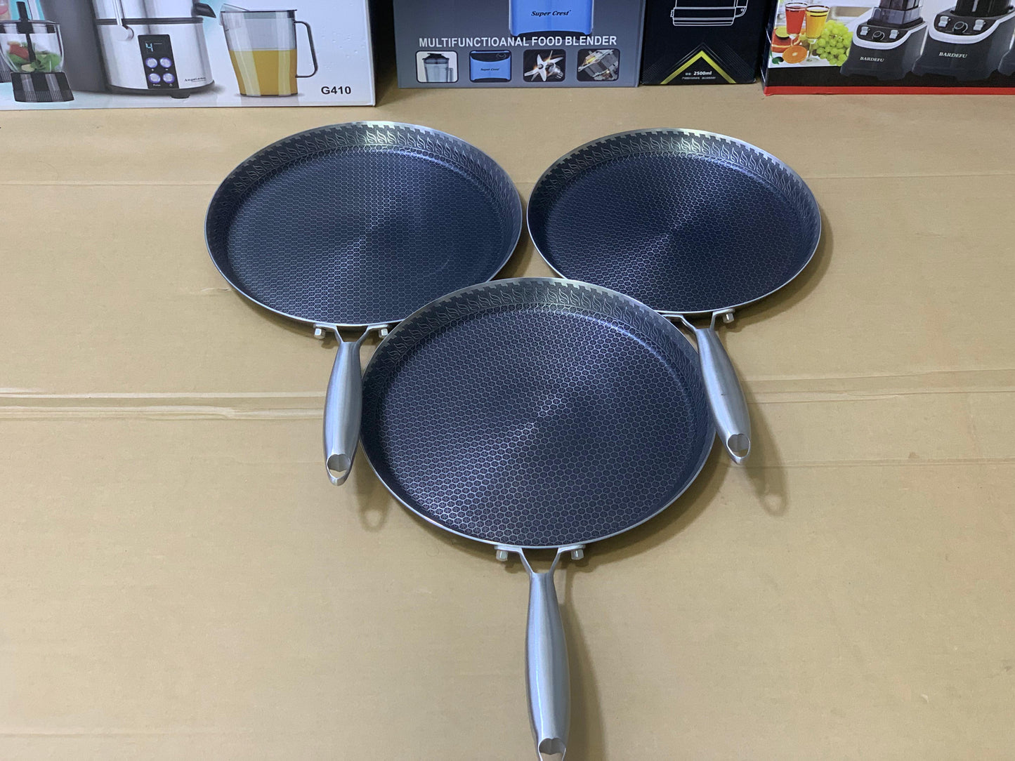 Laser Coating Shallows Frying Pan Stainless steel Honeycomb Pattern Skillet Without Lid