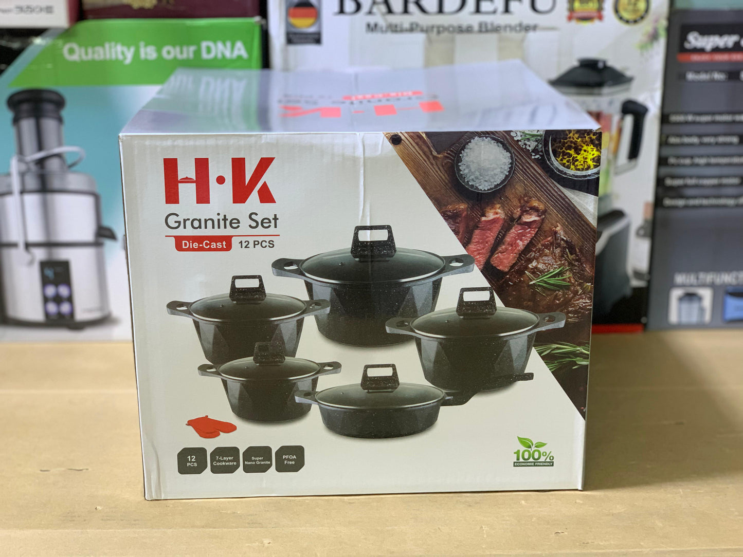 HK brand 12 pieces granite coating pure nonstick cookware set