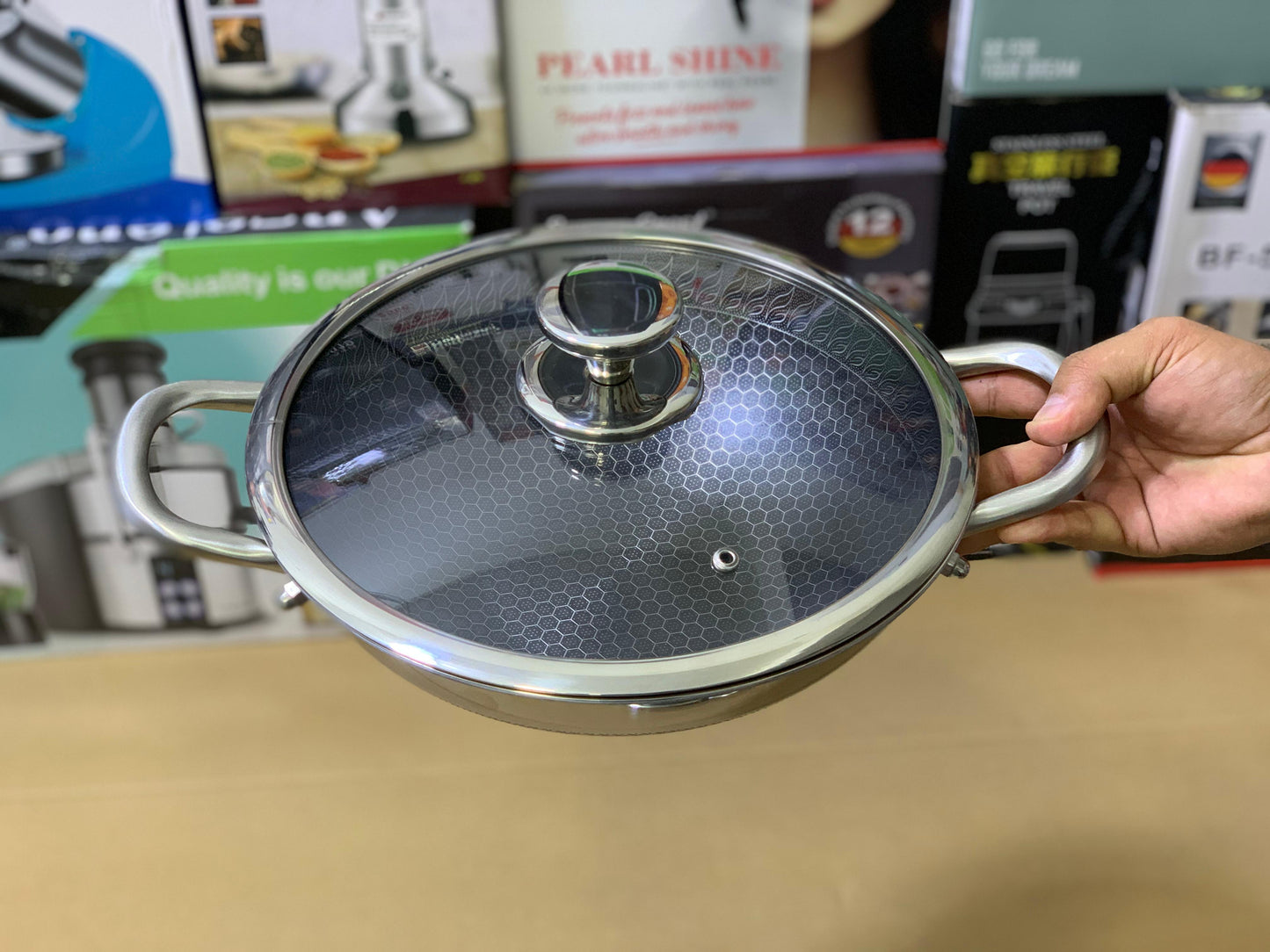 Laser Coating Shallow Type Casserole Handi- Shape Stainless Steel