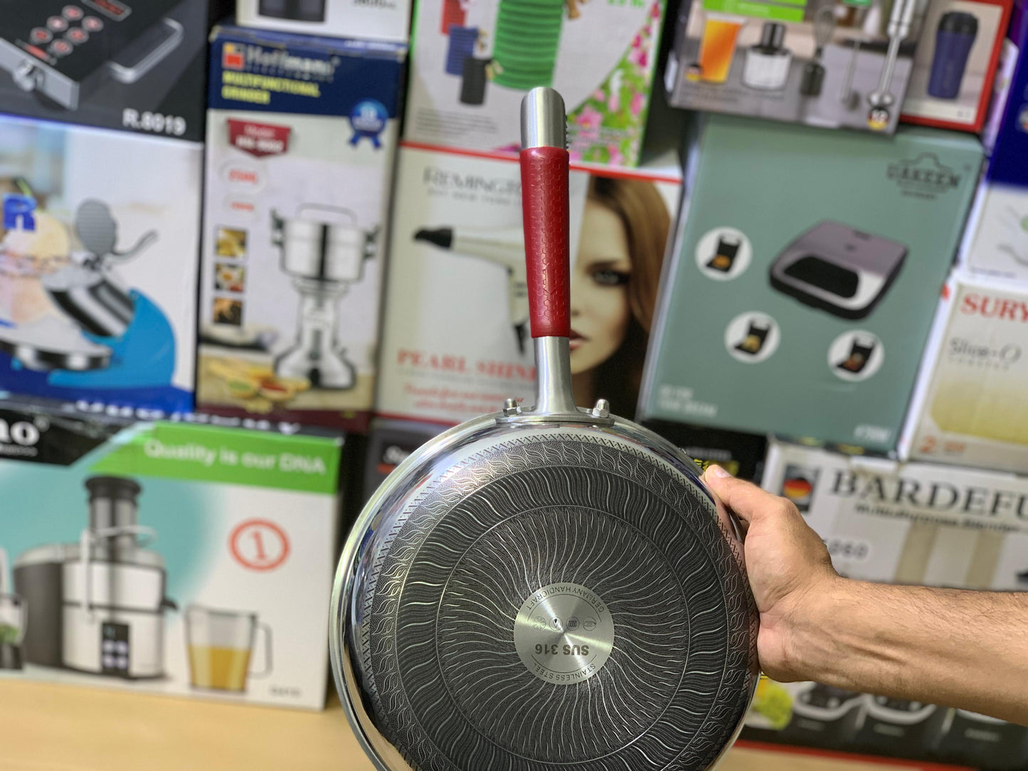 Laser Coating Frying Pan Stainless Steel Honeycomb Pattern Skillet Without Lid